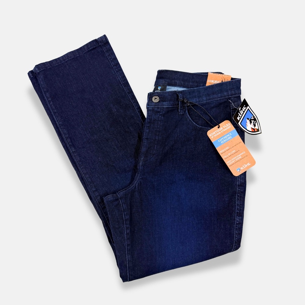 Kuhl Kontour Flex Denim Straight Jeans Midnight Size 12 Short NWT Gorpcore